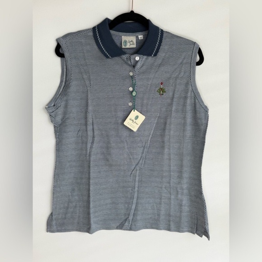 Lacoste Navy and White Sleeveless Button Down Shirt
